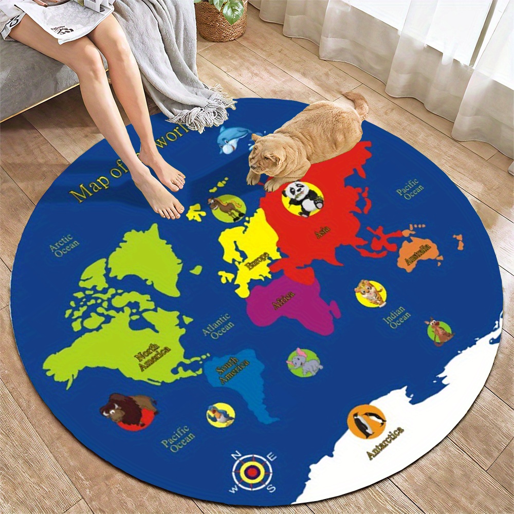 Kids Education Nursery - Alfombra Redonda con Mapa del Mundo,