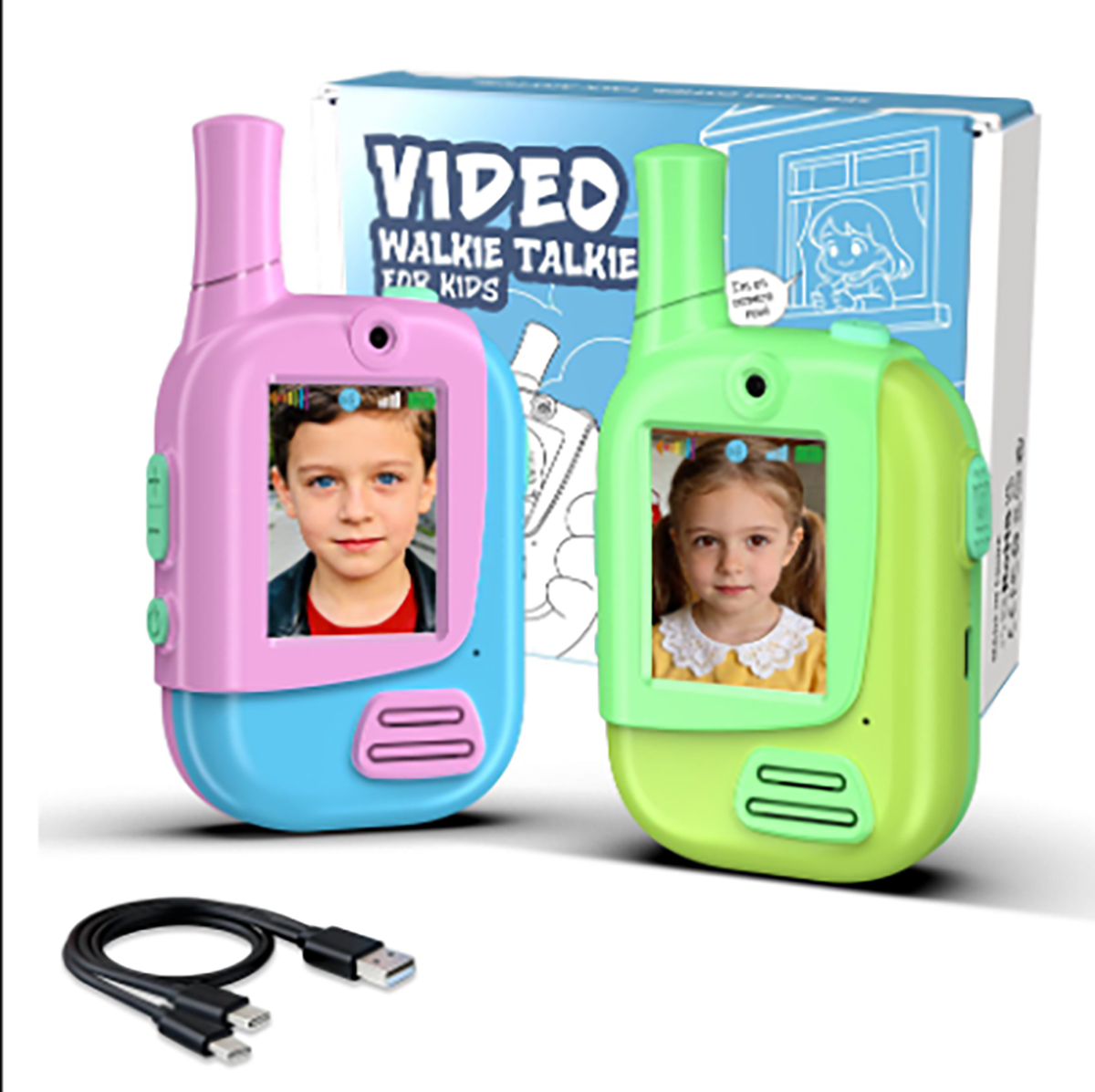 Kids Education Video - Paquete de 2 Walkie Talkies Recargables