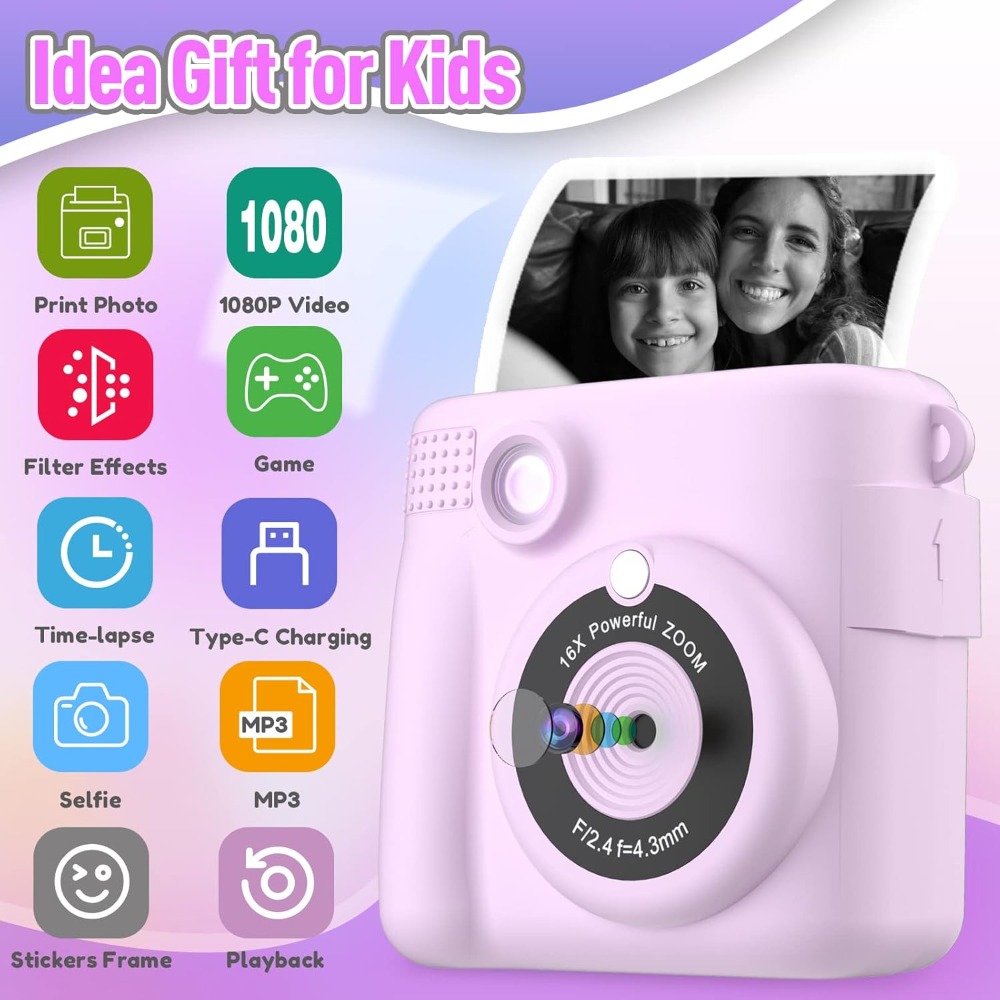 Cámara de impresión instantáne - Kids Education Video reseña y precio