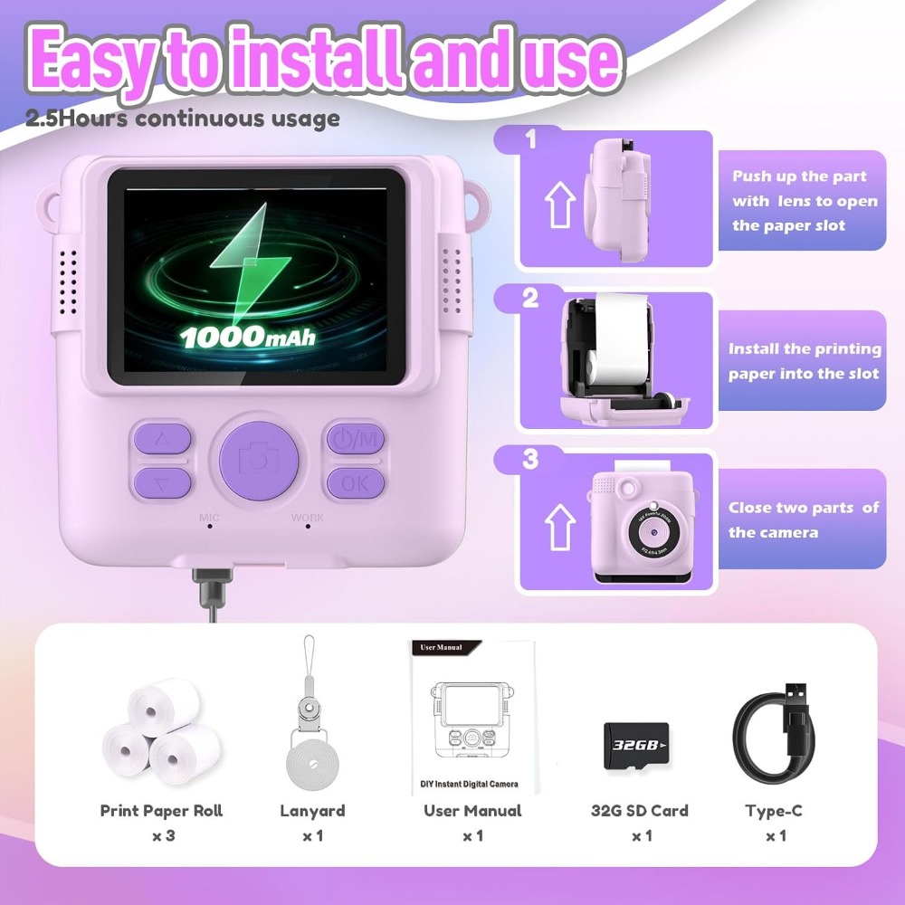 Cámara de impresión instantáne - Kids Education Video reseña y precio